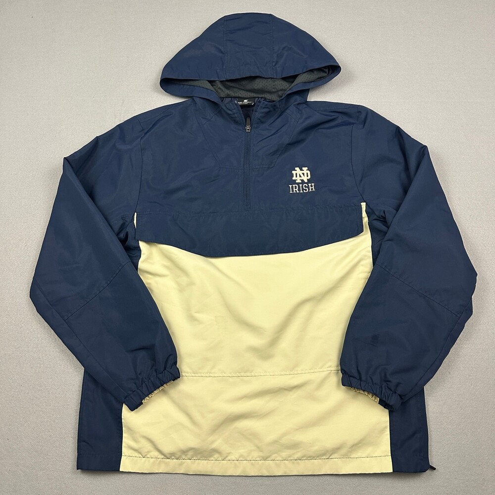Notre Dame Fighting Irish Windbreaker Men Large Blue Colosseum Anorak Hood L *